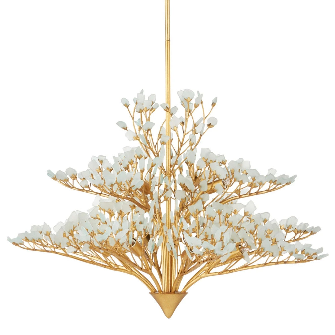 Gold Leaf Seaglass Blossom Chandelier
