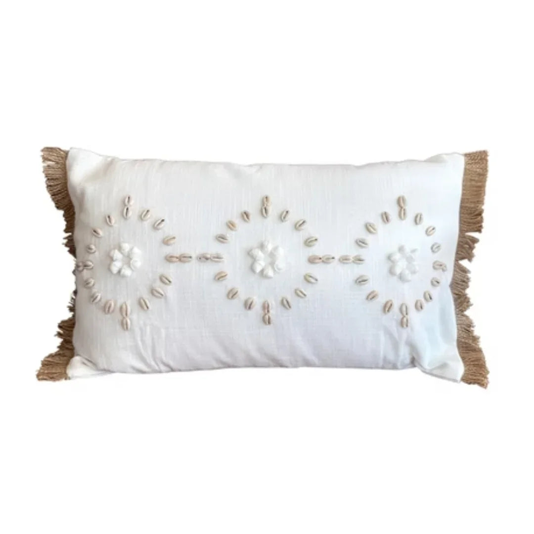 Seashell Accent White Linen Pillow