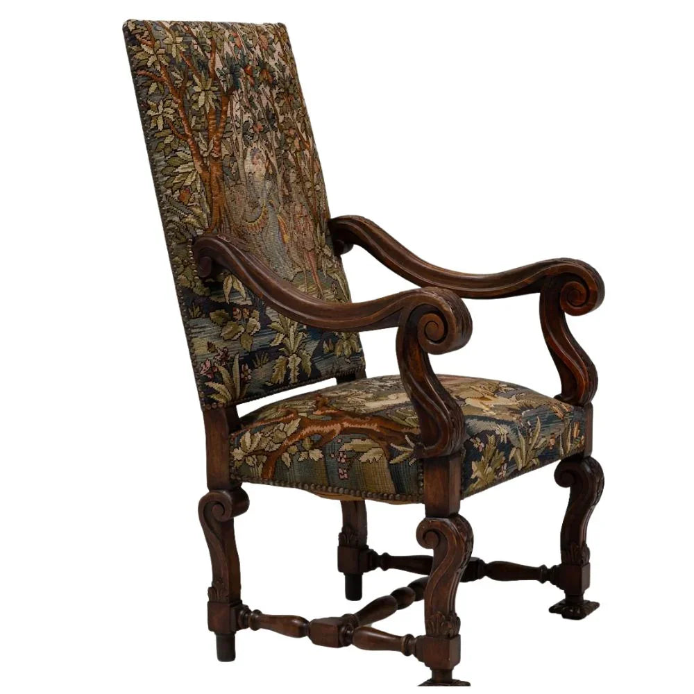 Secret Garden Antique Tapestry Armchair, Circa 1900