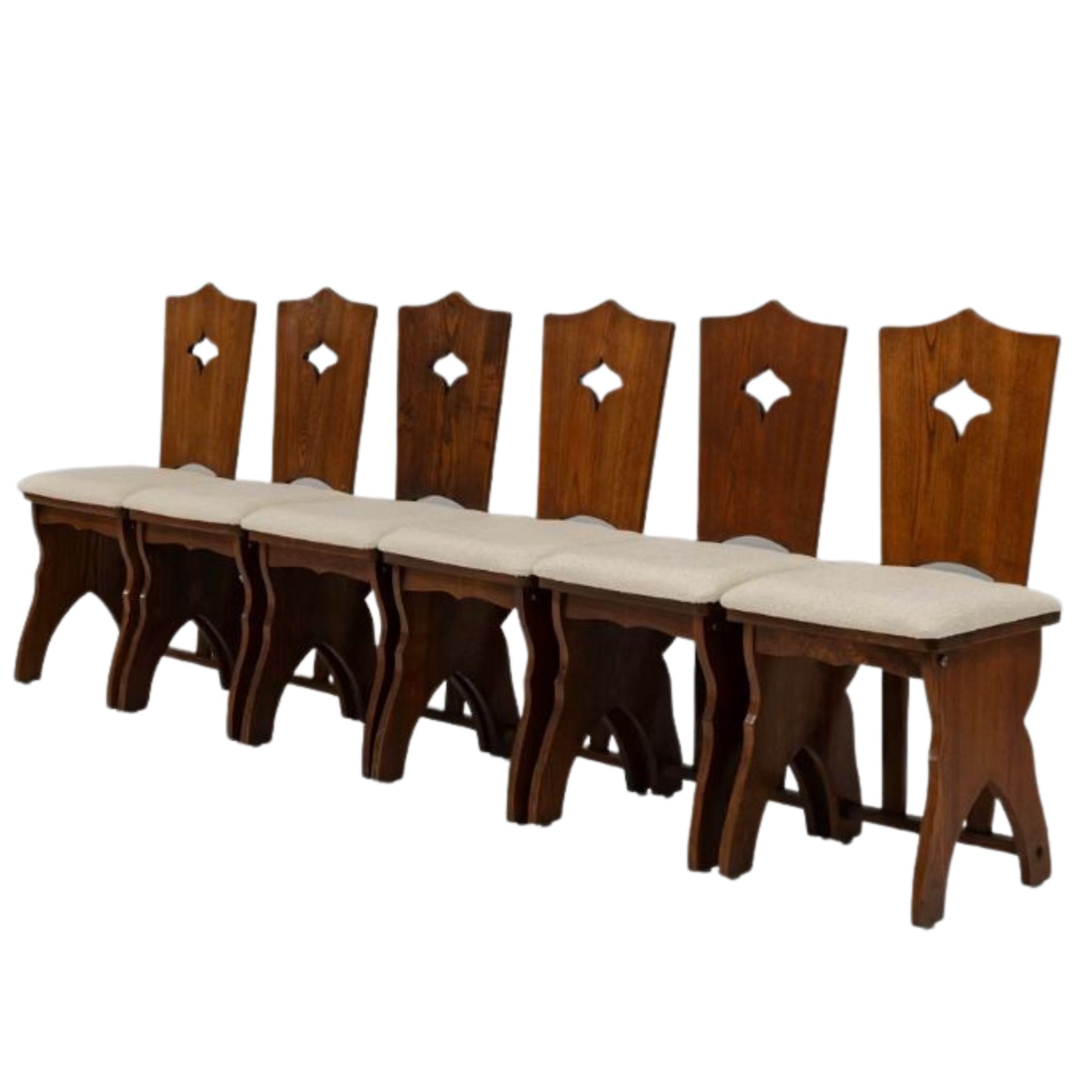 Royal French Pew Dining Chairs, Set of 6, Circa 1940