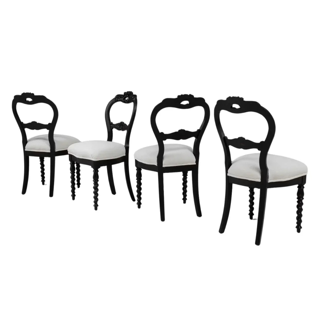 Black Victorian Cameo-Back Chairs, Set of 4, Circa 1910