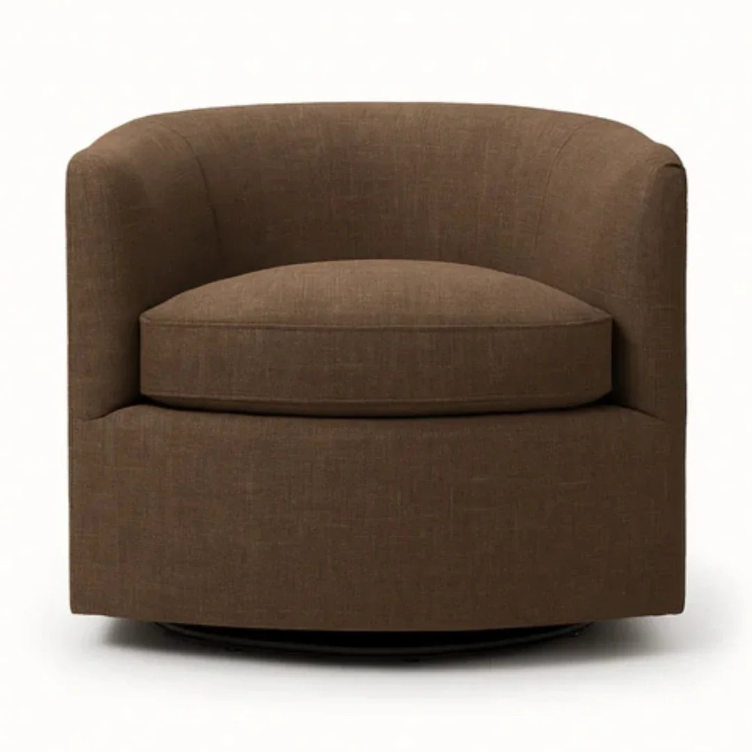 Modern Boucle Swivel Barrel Chair in Performance Fabric