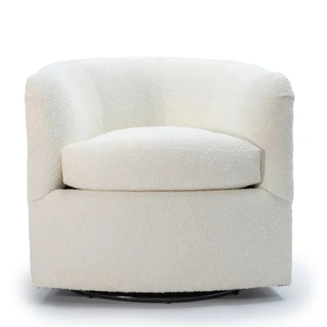Modern Boucle Swivel Barrel Chair in Performance Fabric