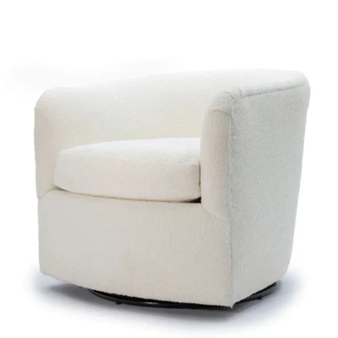 Modern Boucle Swivel Barrel Chair in Performance Fabric
