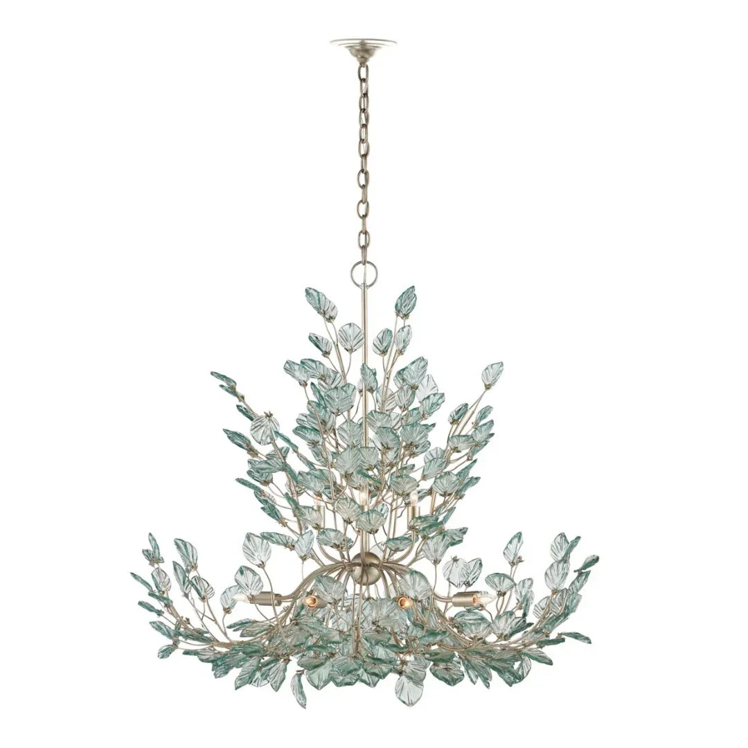Aquamarine Silver Leaf Recycled-Glass Chandelier