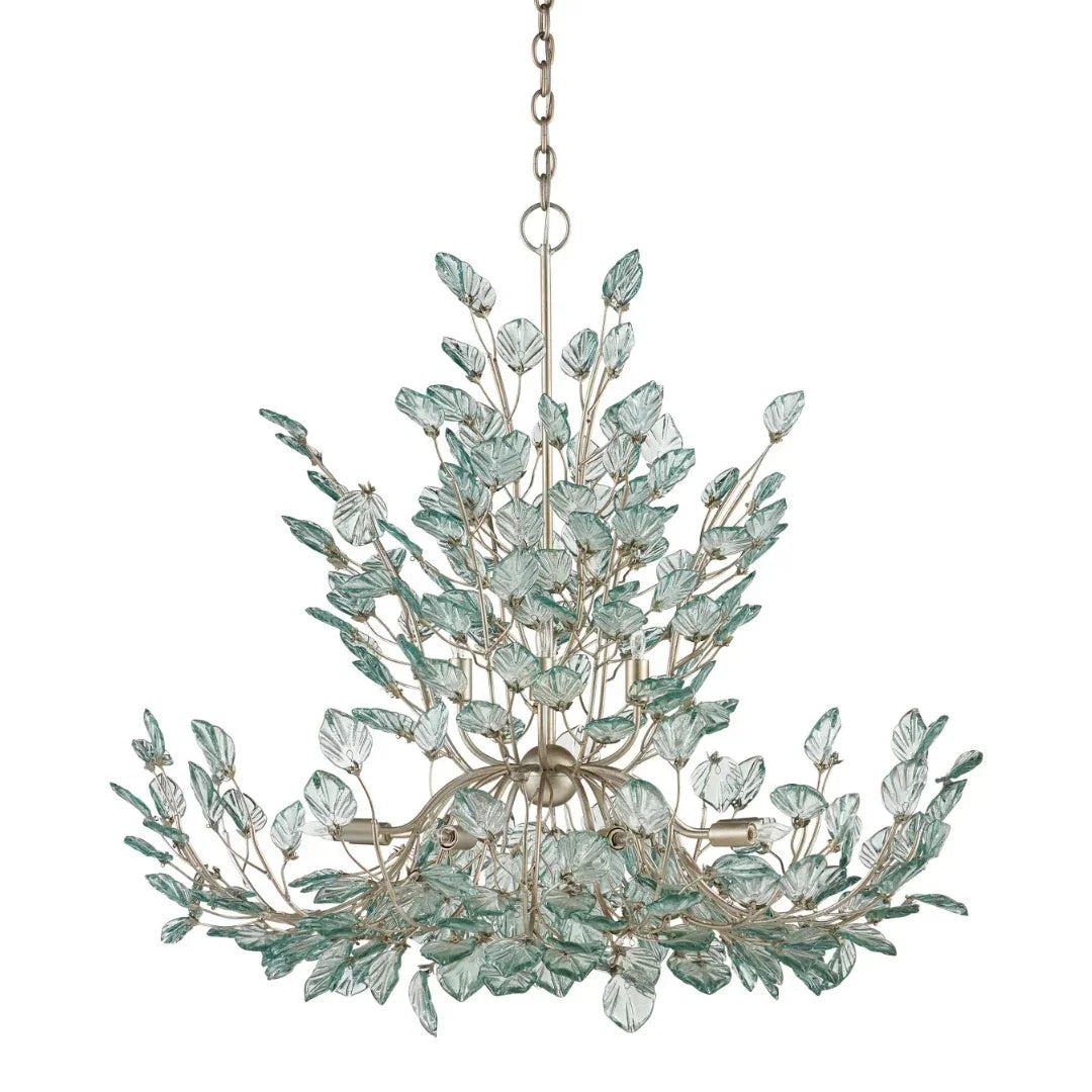 Aquamarine Silver Leaf Recycled-Glass Chandelier