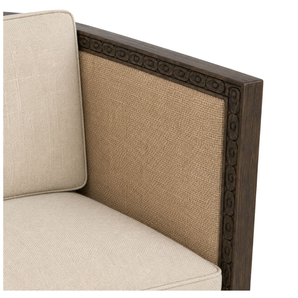 Esmeralda Carved Wood Linen and Jute Settee