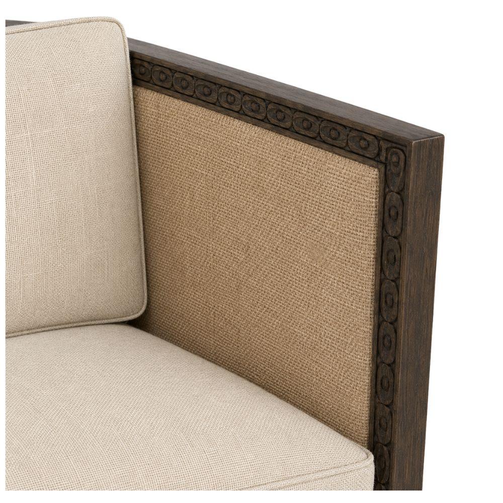 Esmeralda Carved Wood Linen and Jute Settee