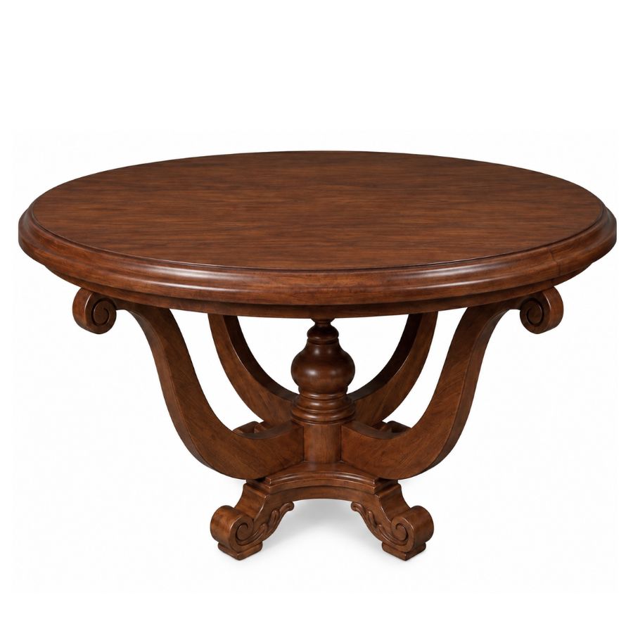Stained French Country Round Lyre Table