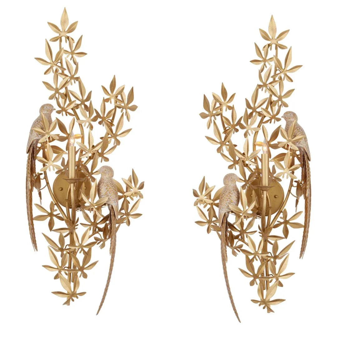Swedish Gold Perched Birds Sconce