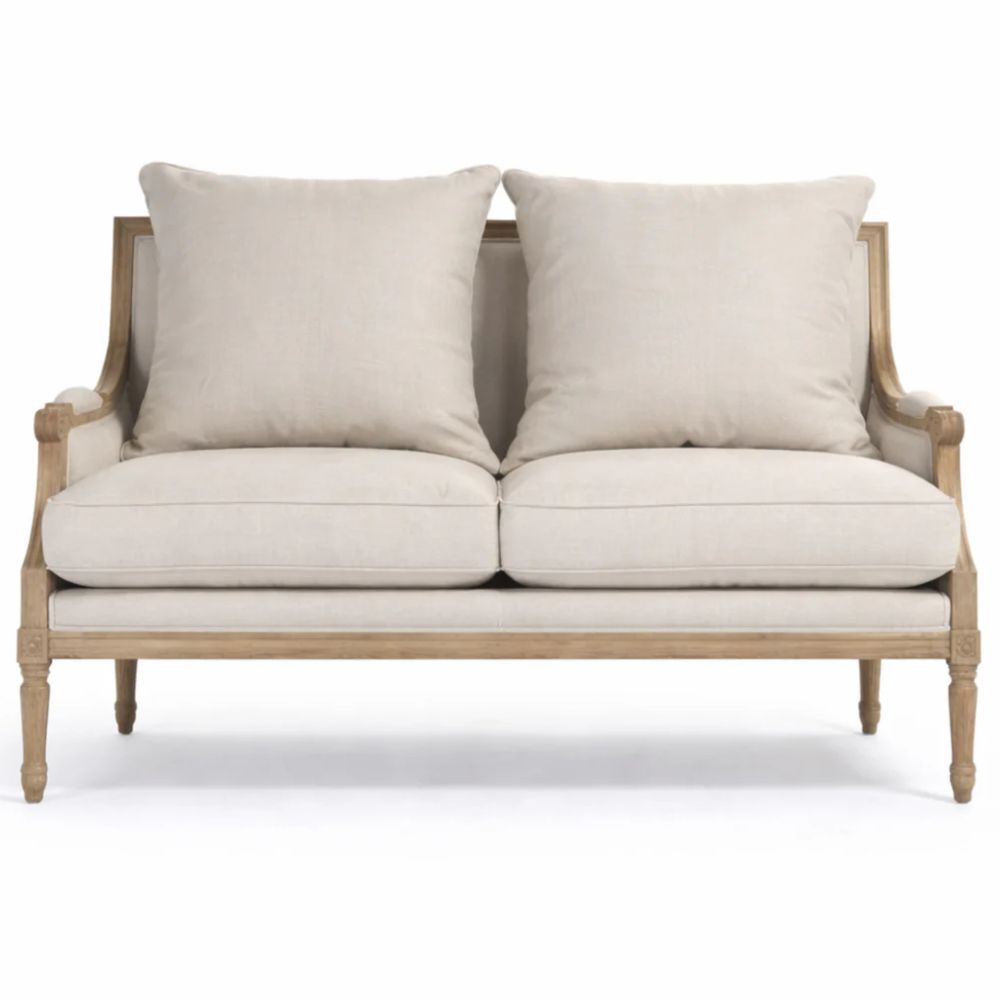 Tall French Linen Louis Settee