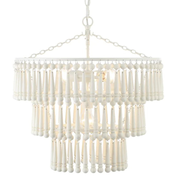 Tiered White Beaded Chandelier