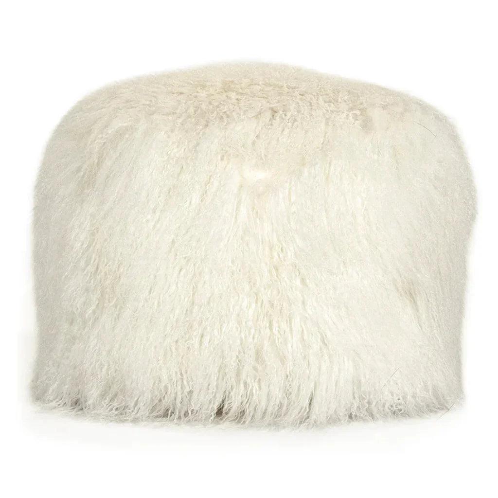Tibetan White Lamb Fur Pouf