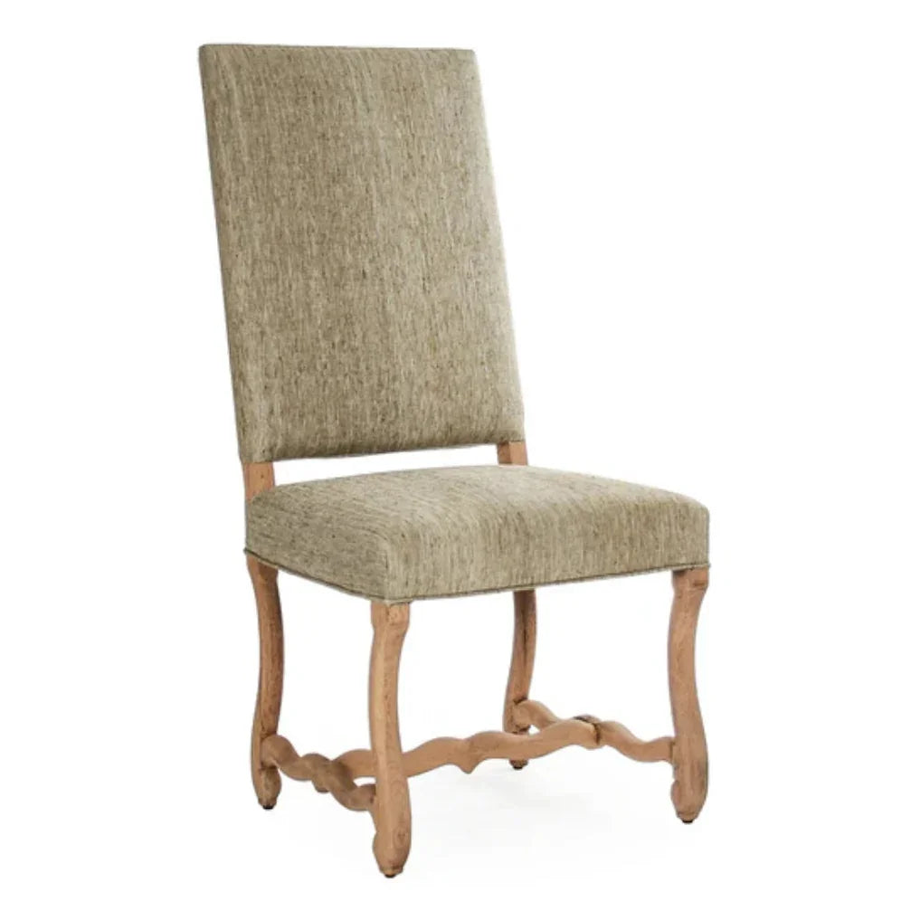 Provincial Tufted Silk Dining Chair with Carved Elm Base