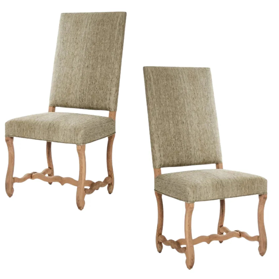 Provincial Tufted Silk Dining Chair with Carved Elm Base