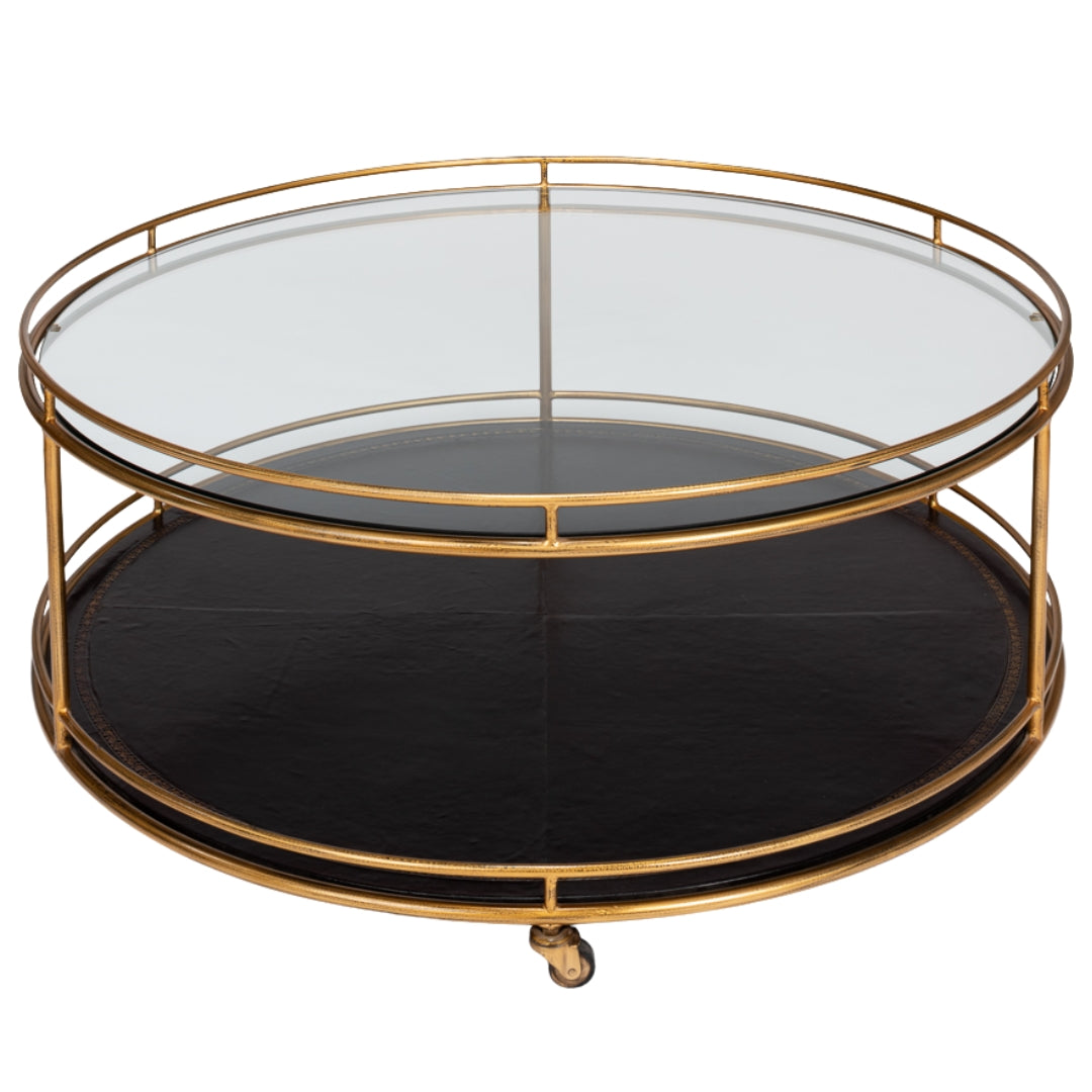 Trolley Round Gold Glass Top Coffee Table