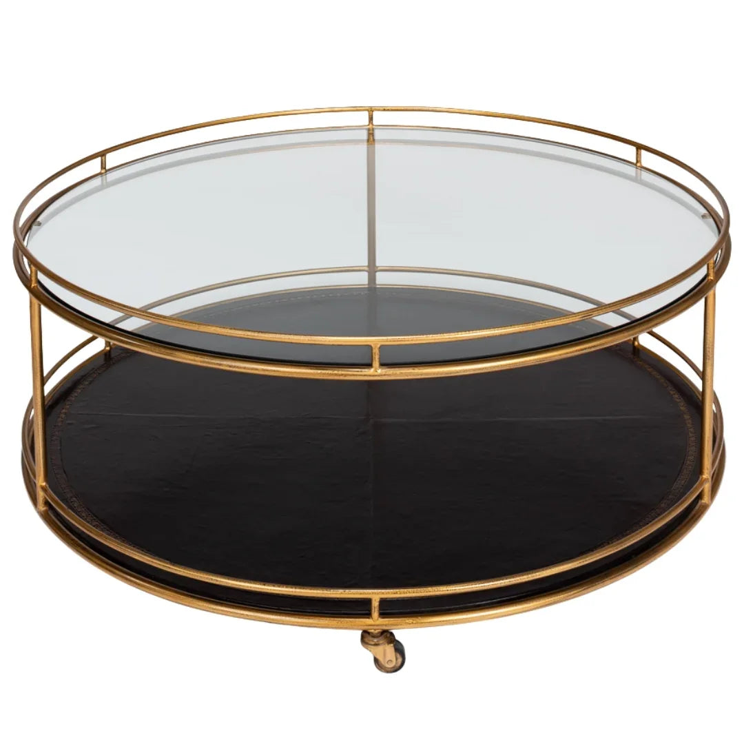 Trolley Round Gold Glass Top Coffee Table