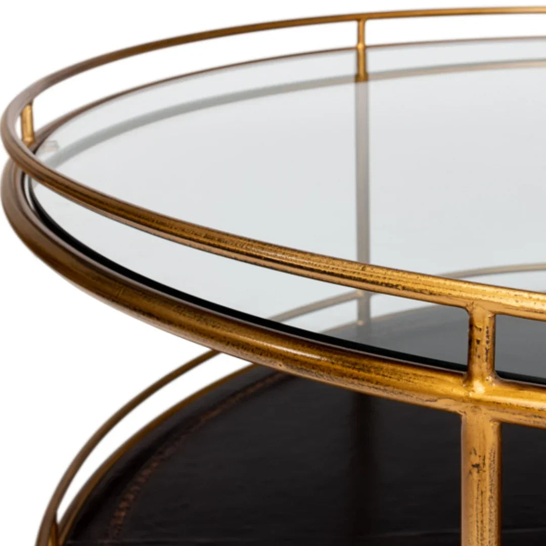 Trolley Round Gold Glass Top Coffee Table