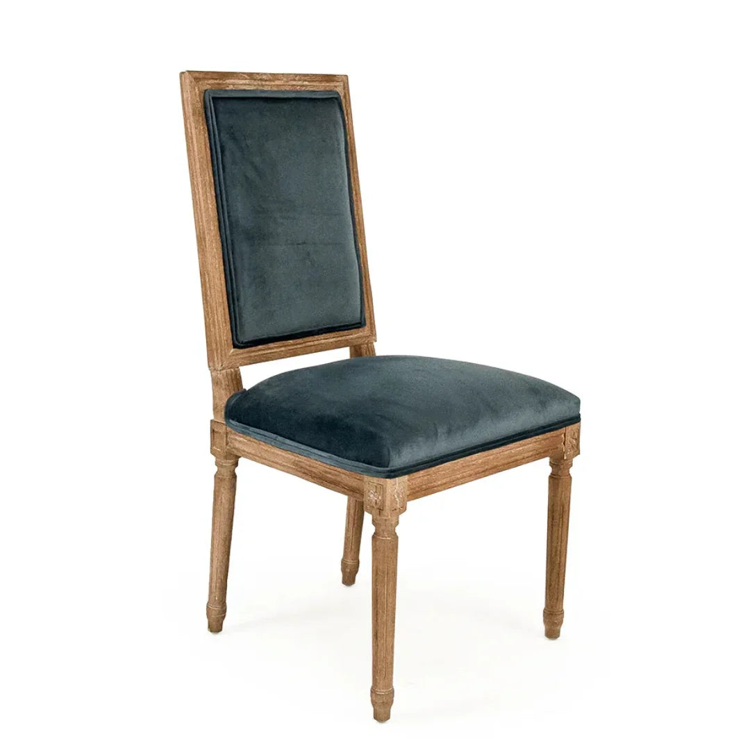 Teal French Medallion Square Back Chair