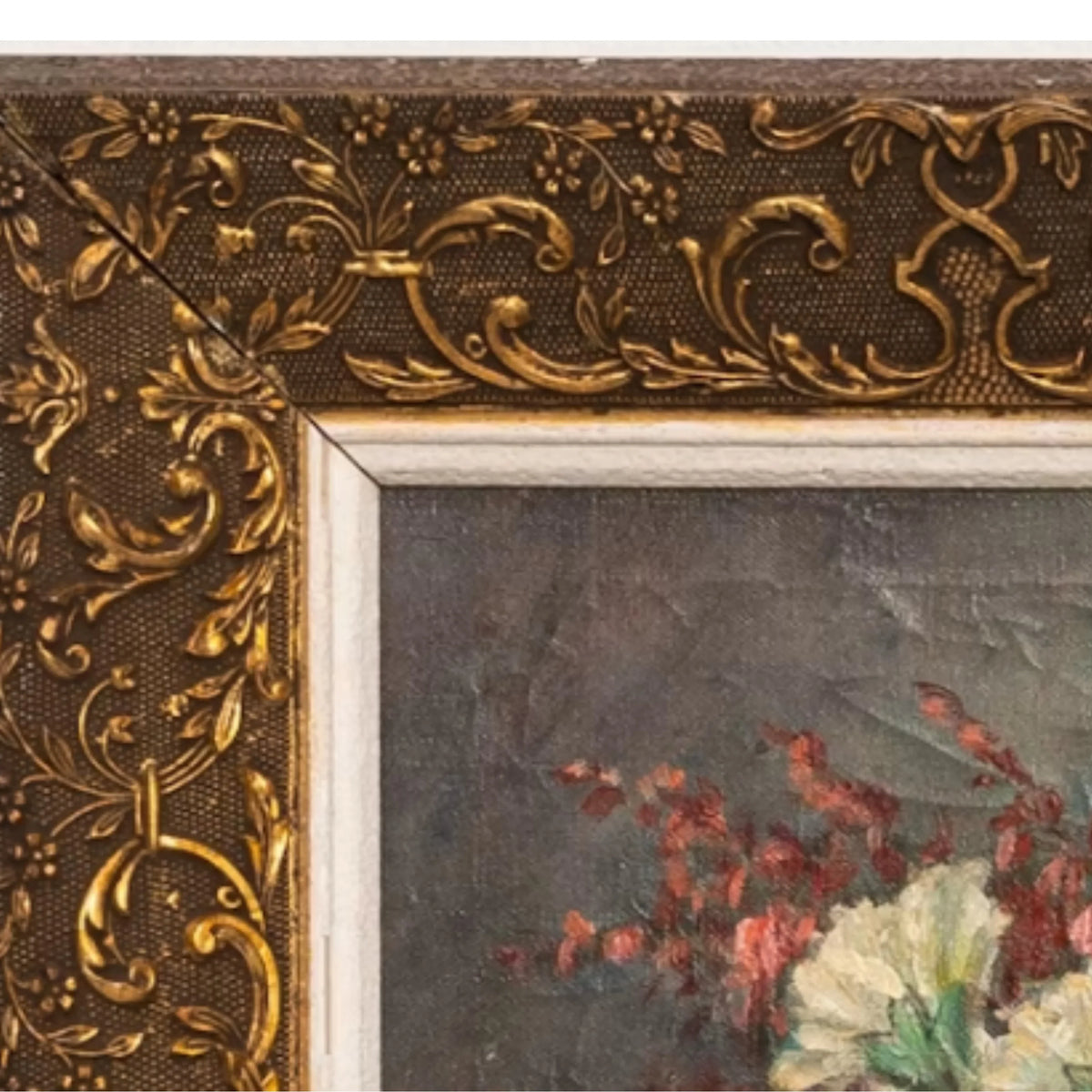 Vintage Floral Still Life in Ornate Gold Frame, Circa 1940