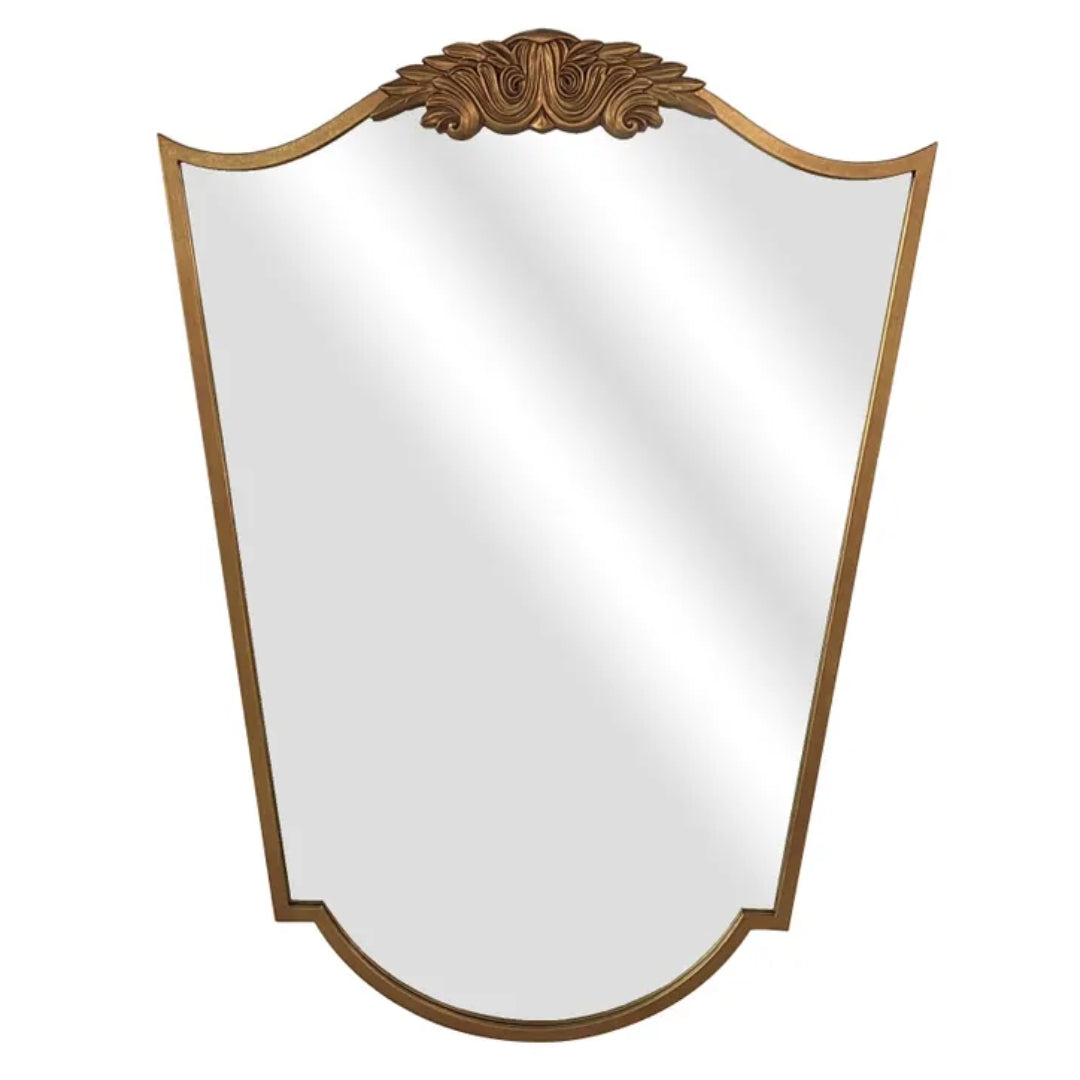 Ornately Carved Gold Crest Wall Mirror