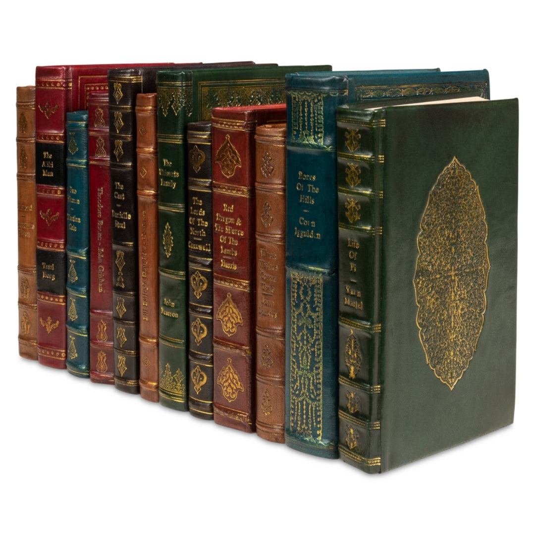 Vintage Hand-Bound Leather Books, Set of 12