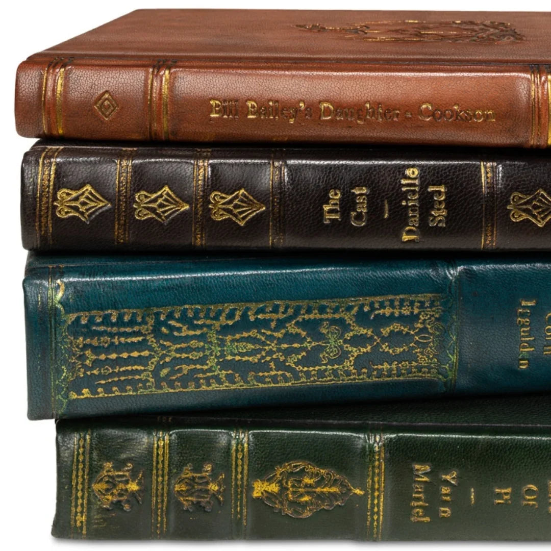 Vintage Hand-Bound Leather Books, Set of 12