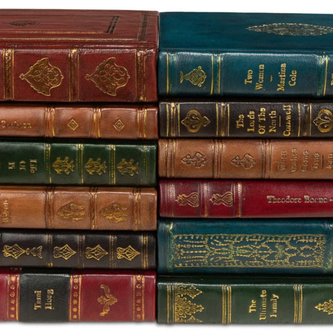 Vintage Hand-Bound Leather Books, Set of 12