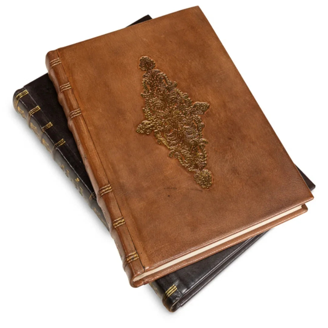Vintage Hand-Bound Leather Books, Set of 12