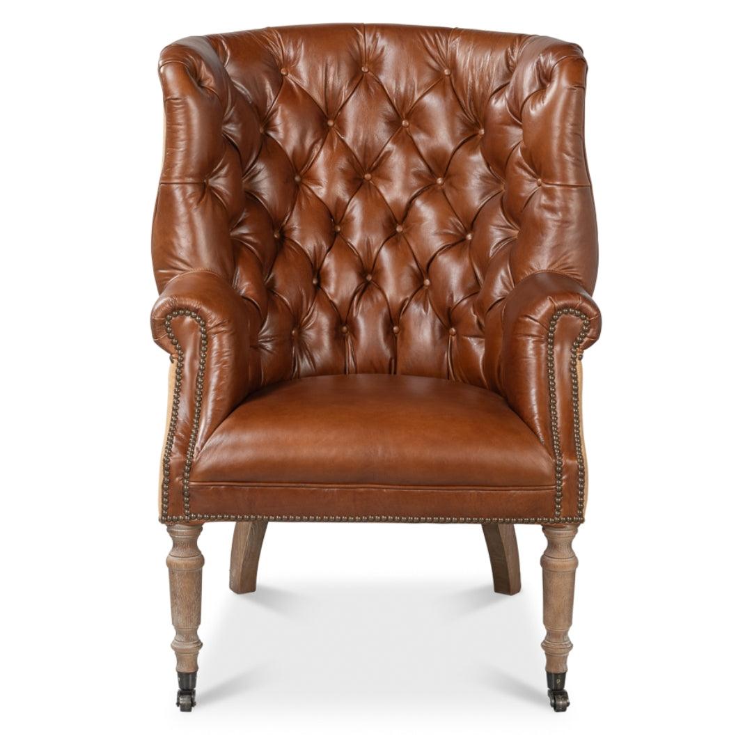 Vintage Tufted Havana Leather and Jute Armchair
