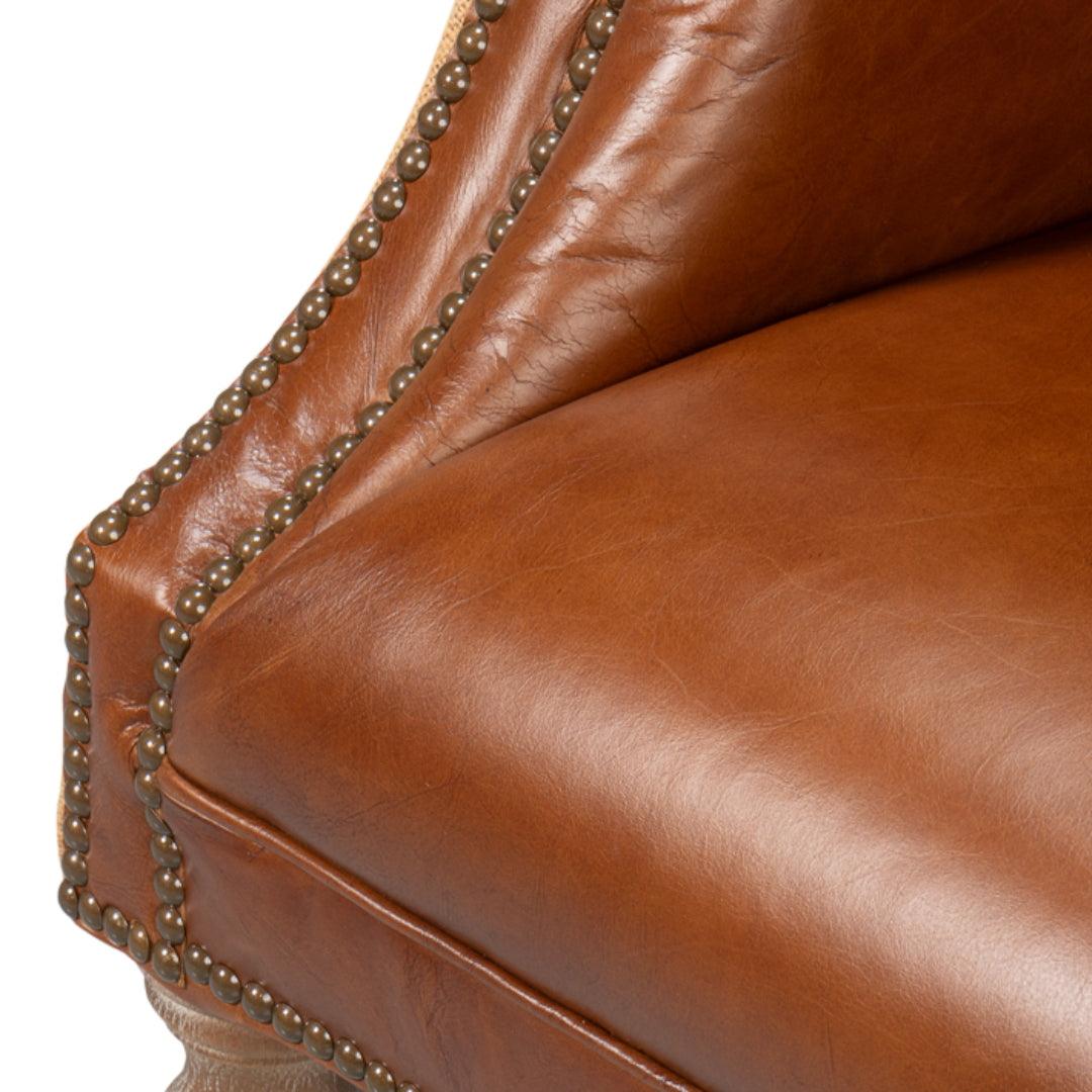 Vintage Tufted Havana Leather and Jute Armchair