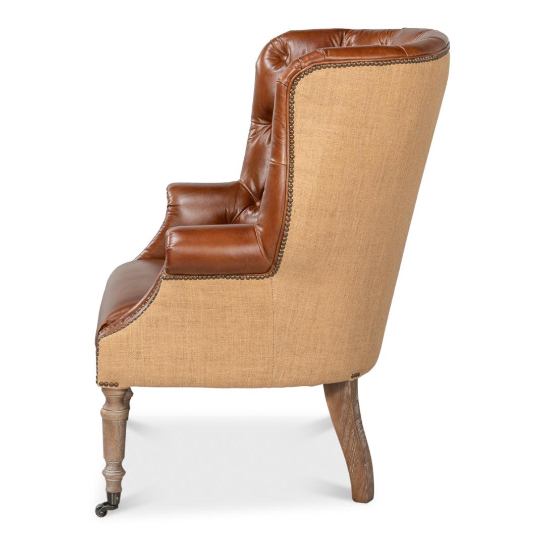 Vintage Tufted Havana Leather and Jute Armchair