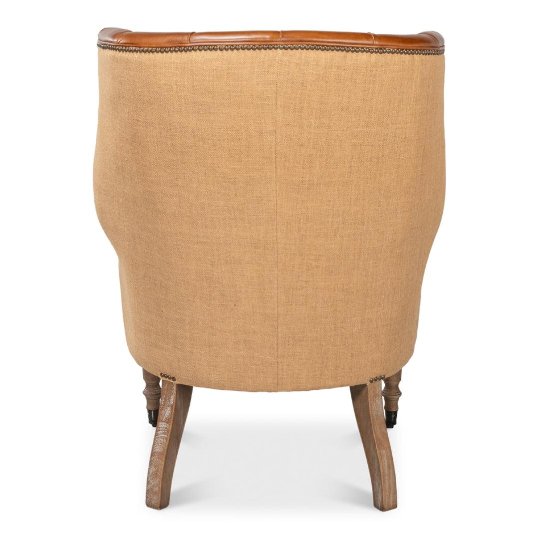 Vintage Tufted Havana Leather and Jute Armchair