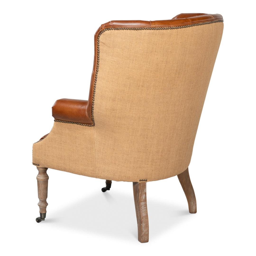 Vintage Tufted Havana Leather and Jute Armchair
