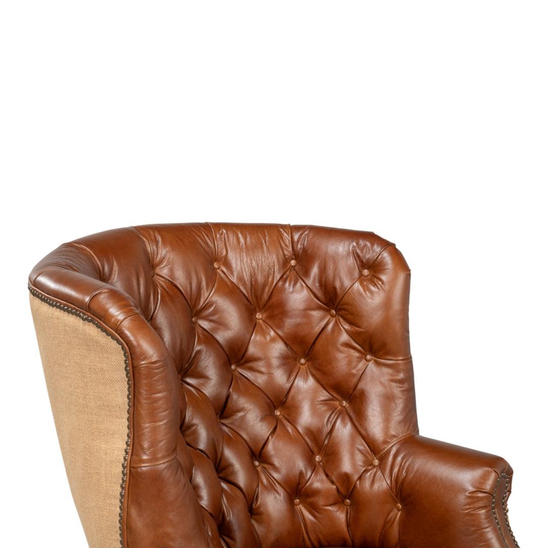 Vintage Tufted Havana Leather and Jute Armchair