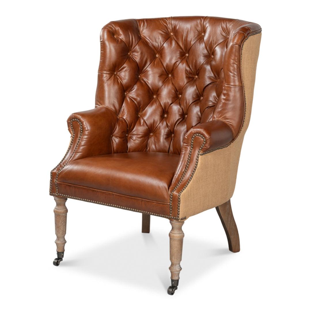 Vintage Tufted Havana Leather and Jute Armchair