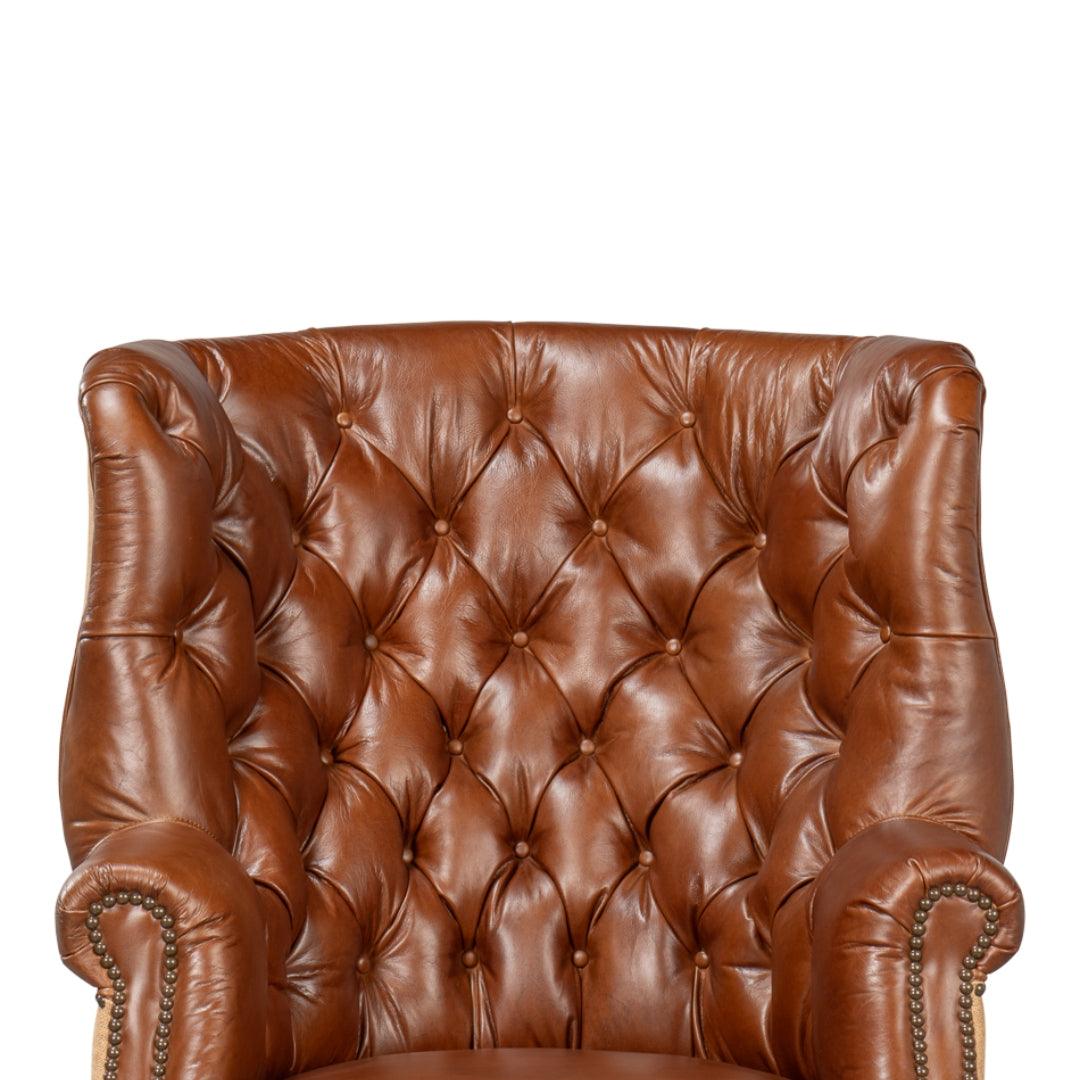 Vintage Tufted Havana Leather and Jute Armchair