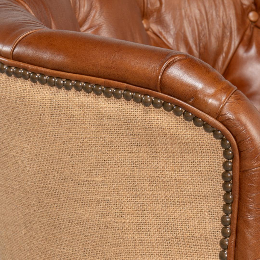 Vintage Tufted Havana Leather and Jute Armchair