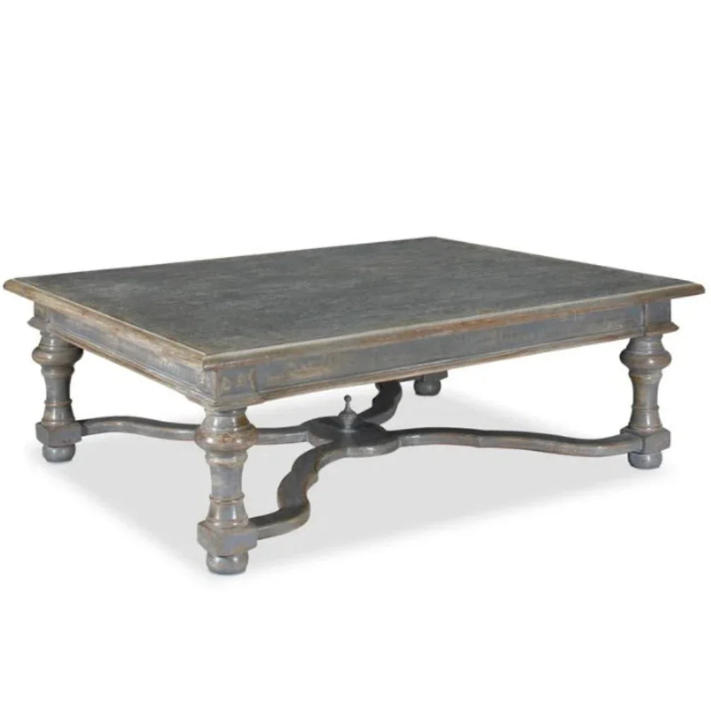 French Gray Blue Turned Leg Coffee Table