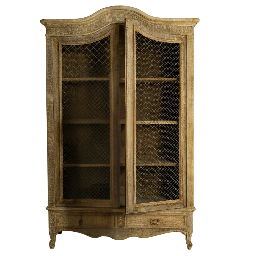 Vintage Oak French Vitrine With Mesh Door, Circa 1900