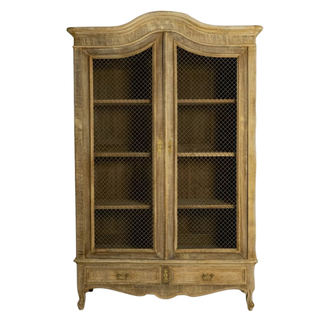 Vintage Oak French Vitrine With Mesh Door, Circa 1900