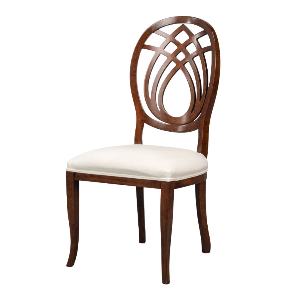 Walnut Wood Curved Lattice Back Chairs - Set
