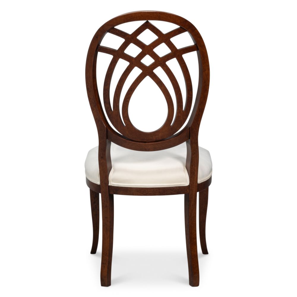 Walnut Wood Curved Lattice Back Chairs - Set