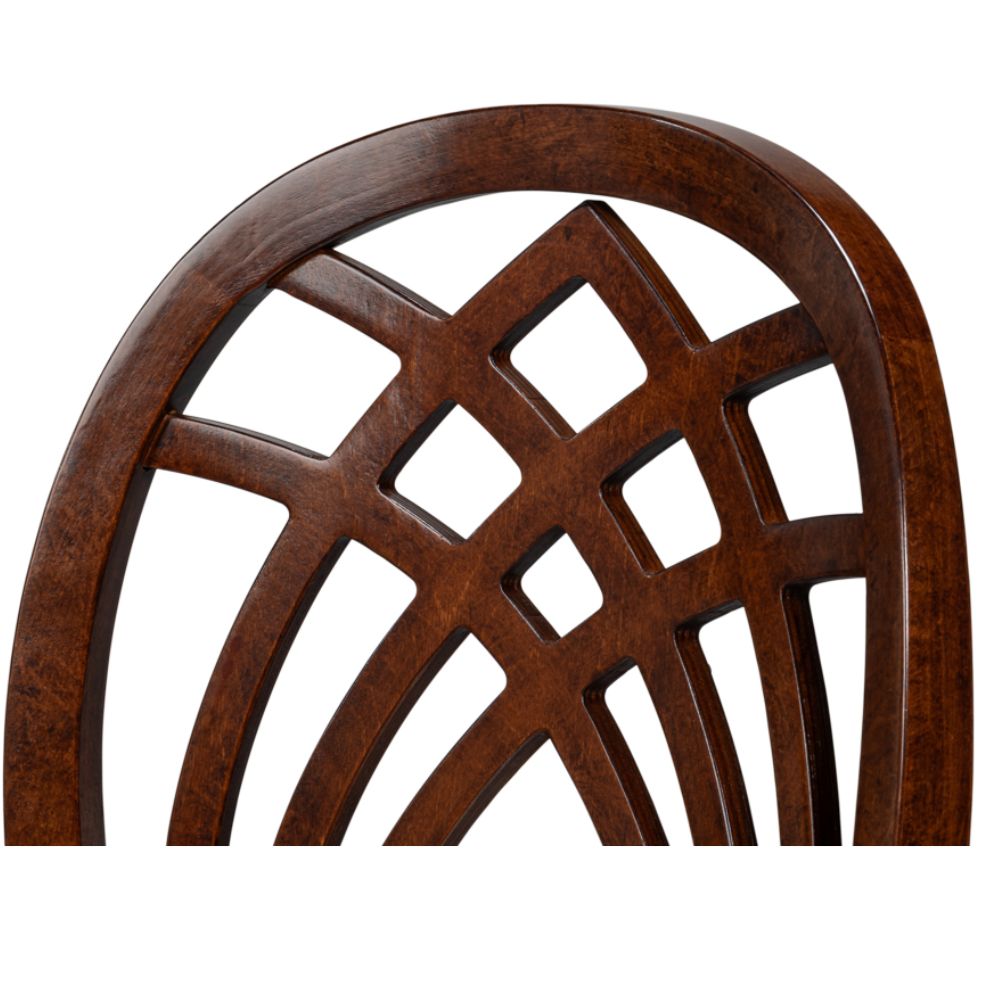 Walnut Wood Curved Lattice Back Chairs - Set