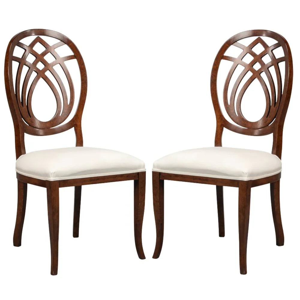 Walnut Wood Curved Lattice Back Chairs - Set