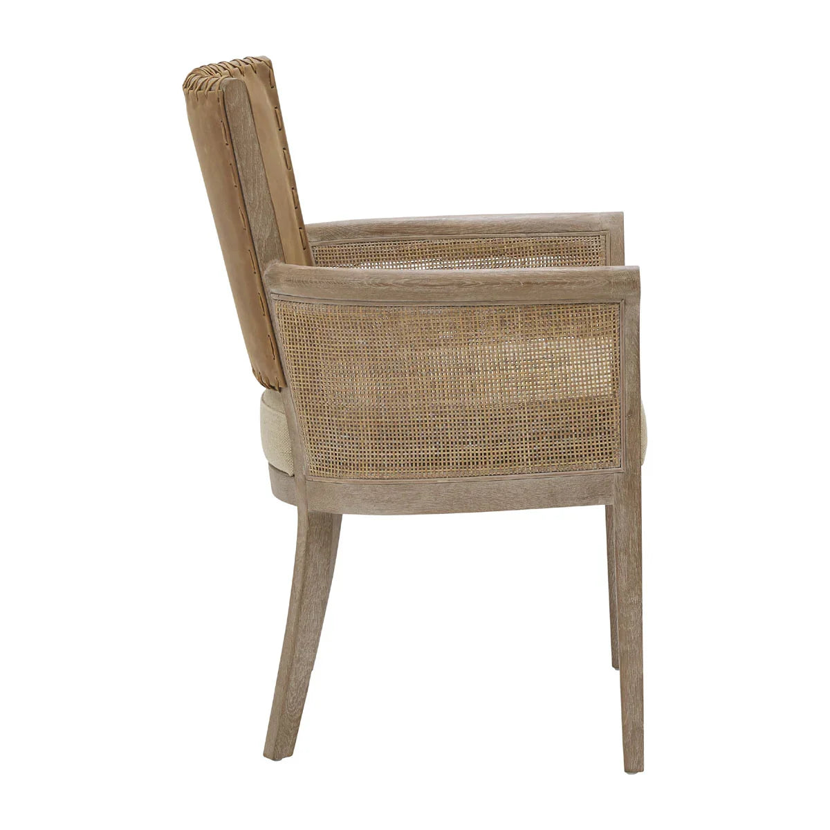 Stitched Leather Back Cane Arm Chair
