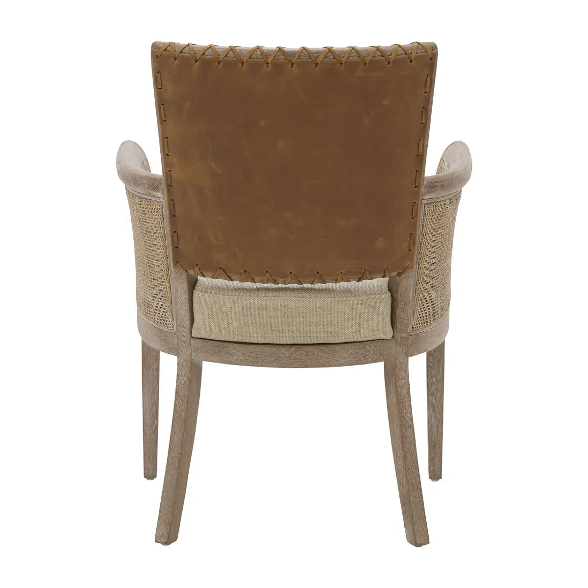 Stitched Leather Back Cane Arm Chair