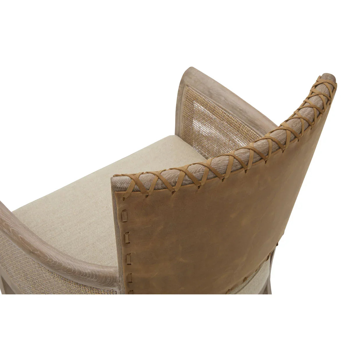 Stitched Leather Back Cane Arm Chair