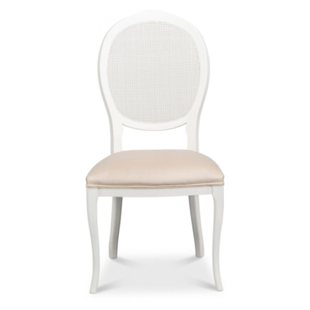 White Oval Cane Back Side Chairs