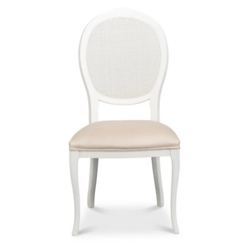 White Oval Cane Back Side Chairs